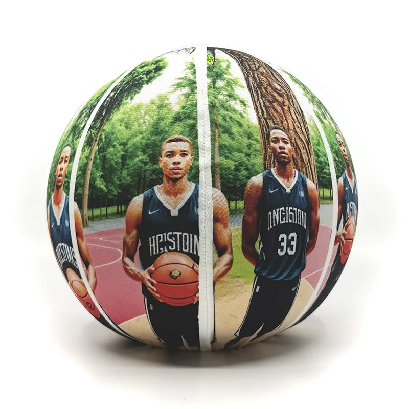 Basketball fabric cover with images of players on a court background